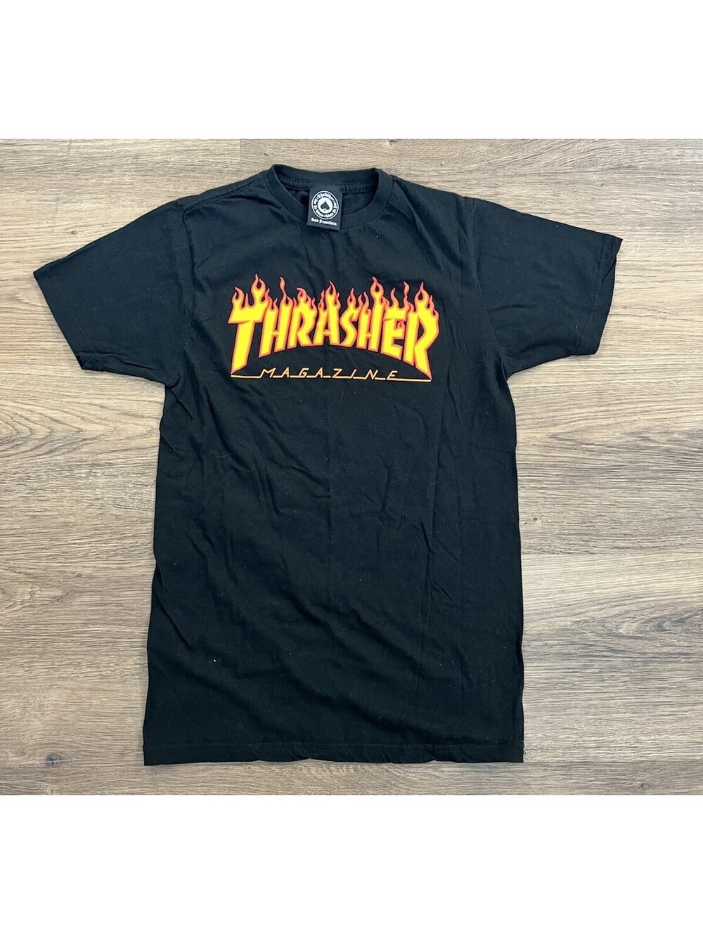Thrasher Magazine Classic Flame Logo Skateboard Graphic T-Shirt Black - Size S